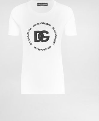 Dolce & Gabbana Interlock T-shirt With Dg Logo - Woman T-shirts And Sweatshirts White Cotton 40