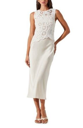 ASTR the Label Martina Mixed Media Midi Dress in White Champagne at Nordstrom Rack, Size Large