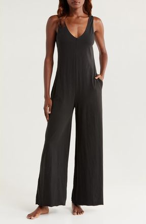 Lunya Organic Pima Cotton Wide Leg Lounge Jumpsuit in Immersed Black at Nordstrom, Size Medium