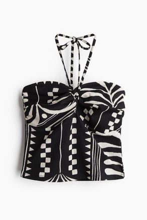 H&M Kurzes Neckholder-Top - Schwarz/Gemustert