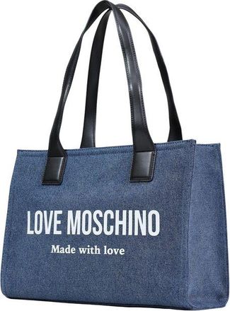 Love Moschino Womens Logo-Embroidered Cotton Tote Blue Polyester Viscose