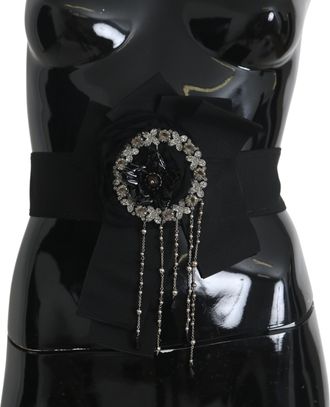 Dolce & Gabbana Vrouwen Zwarte Kristallen Broche Brede WAI SATORIA Riem