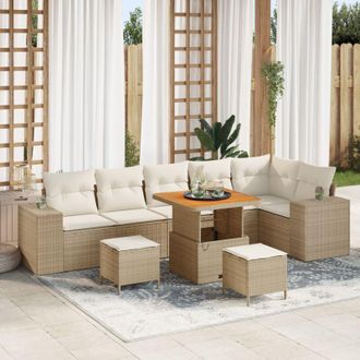 vidaXL Conjunto De Sof&aacute; De Jard&iacute;n 9 Pcs Beige, Crema 80 X 80 X 71 Cm Vidaxl