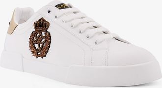 Dolce & Gabbana Mens Leather Sneakers With Patch Logo White Trainers
