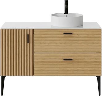 VENTE-UNIQUE.COM Mueble de ba&ntilde;o con doble lavabo efecto madera color natural claro