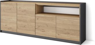 Skraut Home Skraut Home - Aparadores Para Sal&oacute;n, 207x37x80cm, 4 Puertas, Armario, Zapatero, Roble Y Negro