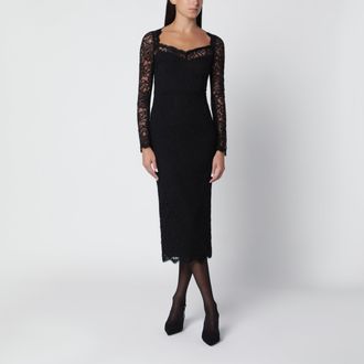 Dolce & Gabbana Abito longuette nero in pizzo floreale stretch