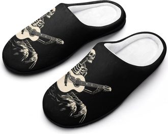 Generic Skeleton Rock Guitar Roll Funny Mens Cotton Slippers Soft Non-Slip Rubber Sole House Slipper Indoor Outdoor