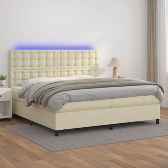 vidaXL Cama Box Spring Colch&oacute;n Y Led Cuero Sint&eacute;tico Crema 200x200 Cm Vidaxl