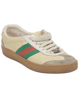 Gucci Womens Leather Gg Web Detail Sneaker (Authentic Pre-Loved)