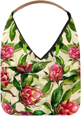 Generic dragon fruit pattern (1) Reusable Lightweight Grocery Bags - Foldable Into Compact Pouch, Washable & Sturdy, Multipurpose for Shopping and Travel