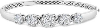 House of Brilliance 14K White Gold 2 1/2 Cttw Diamond Graduating Floral Cluster Bangle Bracelet at Nordstrom