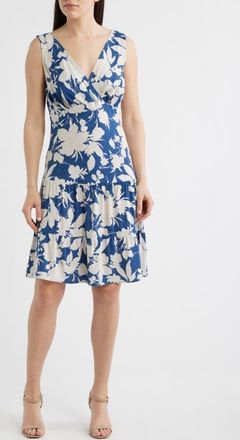 Connected Print Wrap Front Flare Dress in Demin at Nordstrom, Size 12
