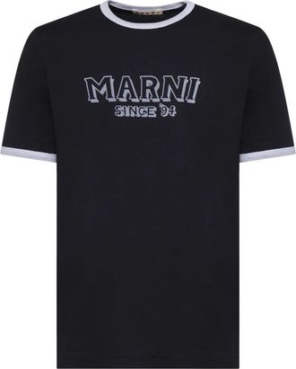 Marni T-shirt met ronde hals en print - Heren - T-shirts - Blauw - M - Katoen - Tops