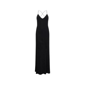 Roberto Cavalli Gowns, female, Black, Size: 2XS Silk Maxi Dress with Monogram RC