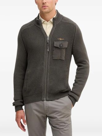 Aeronautica patch zipped cardigan - Grigio
