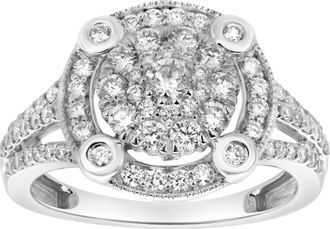 LuvMyJewelry Nebula 14K Gold Round Diamond Studded Halo Cluster Ring - 1cts