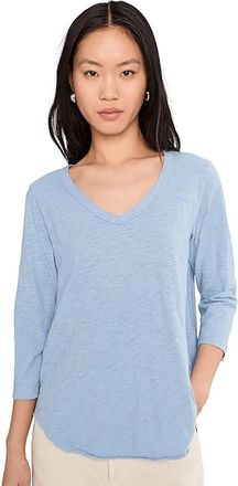 Mod-o-doc 3/4 Sleeve V-Neck Curved Hem T-Shirts Shirt Womens Clothing Frost : MD (US 8-10), Cotton