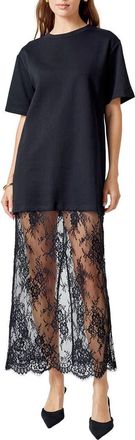 endless rose Mixed Media Cotton Knit & Lace T-Shirt Dress in Black at Nordstrom, Size X-Small