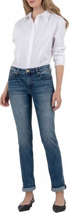 Kut from the Kloth Catherine Mid Rise Boyfriend Jeans In Giving With Dark Base Wash