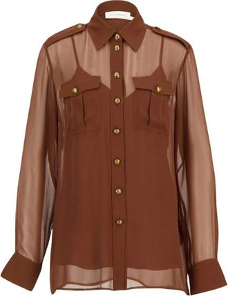 Zimmermann Memento Pocket Shirt - Dames - Overhemden - Bruin - XS - Overhemden