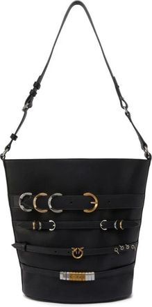 Pinko Zwart en Goud Leren Handtas - Dames - Schoudertassen - Zwart - ONE Size - Leer - Tassen