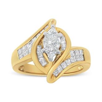 House of Brilliance 14K Gold 1 1/4 Cttw Multi Shaped Diamond Marquise Shaped Ring in Yellow Gold at Nordstrom, Size 7.5
