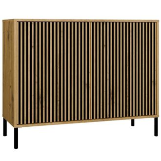 OEM Elegante C&oacute;moda De Roble Artesanal De 2 Puertas, Frentes Ranurados, Sistema Tip-on, Patas De Metal: &iexcl;perfecta Para El Sal&oacute;n, El Dormitorio Y La Oficin