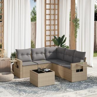 vidaXL Vidaxl - Juego De Sof&aacute;s Jard&iacute;n Con Cojines 6 Pzas Rat&aacute;n Sint&eacute;tico Beige