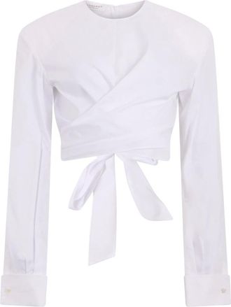 Philosophy di Lorenzo Serafini Overhemden, Dames, Wit, M, Katoen, Geknoopte Cropped Top