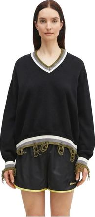 Ottolinger Ottolinger - Oversized V-hals Trui met Distressed Effect - Dames - Truien - Zwart - Maat: M Katoen