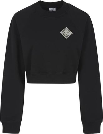 Casablanca Parel Diamant Patch Cropped Sweatshirt - Dames - Sweatshirts - Zwart - L - Katoen - Hoodies & sweatvesten