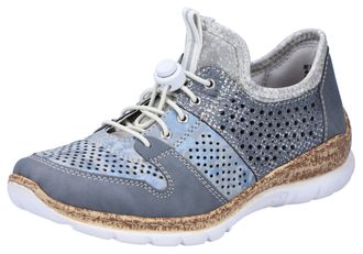 Rieker Slip-On Sneaker RIEKER, Damen, Gr. 36, blau (jeansblau), Lederimitat, Textil, Schuhe Slip-On Sneaker, Slipper, Schlupfschuh mit MemoSoft-Ausstattung