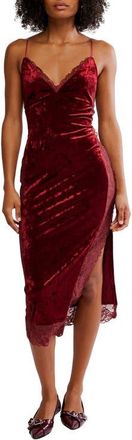 Free People Raise A Toast Velvet & Lace Midi Slipdress in Garnet Grotto at Nordstrom, Size X-Large