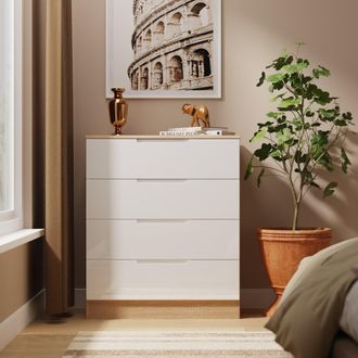 Lewis's Milan 4 Drawer Chest in White Gloss & Bardolino Oak - Ready Assembled - Lewiss Home | TJ Hughes