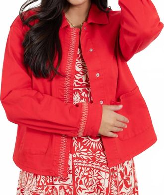 Tribal Embroidered Placket Jacket In Sangria
