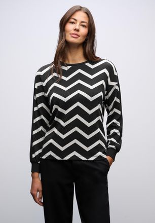 Street One Langarmshirt STREET ONE, Damen, Gr. 34, schwarz, Jersey, Obermaterial: 64% Polyester, 33% Viskose, 3% Elasthan, gemustert, normal h&uuml;ftbedeckend, Rundh