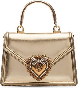 Dolce & Gabbana Mini Devotion Laminated Leather Top Handle Bag in 87503 Gold at Nordstrom