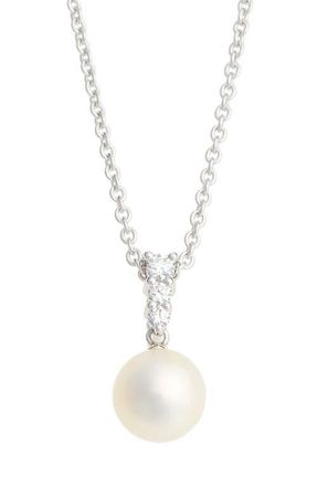 Mikimoto Morning Dew Akoya Cultured Pearl & Diamond Pendant Necklace in White Gold at Nordstrom, Size 18 In