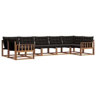 vidaXL Conjunto De Sof&aacute;s De Exterior Con Coj&iacute;n 7 Pcs Natural Y Negro Vidaxl