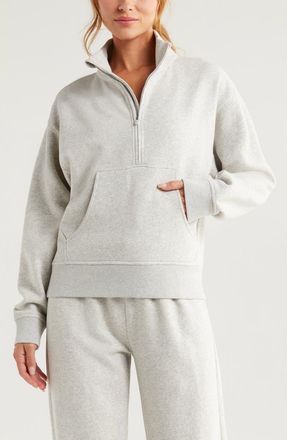 Zella Cloud Fleece Half Zip Sweatshirt in Grey Light Heather at Nordstrom, Size Xx-Large