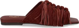 Ash Deep Reddish-Brown Brigitte Knotted Fringes Mules