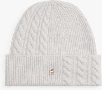 Tommy Hilfiger Womens Mixed Knit Wool-Blend Beanie - Grey