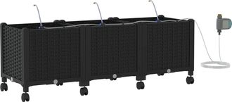 vidaXL Maceta De Jard&iacute;n Con Riego Y Ruedas 3 Uds. Negro Pp Vidaxl