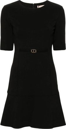 Twinset Zwarte Ronde Hals Jurk - Dames - Korte kleedjes - Zwart - 3XS - Polyester - Kleedjes