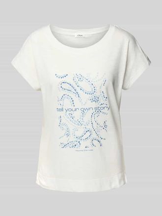 s.Oliver Red Label Relaxed Fit T-Shirt aus Baumwoll-Viskose-Mix mit Artwork Print in Weiss, Gr&ouml;&szlig;e 40
