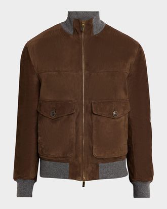 Brunello Cucinelli Men & apos;s Suede Knit-Trim Bomber Jacket