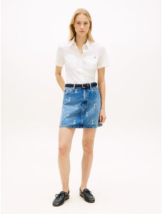 Tommy Hilfiger Womens Allover Crest High-Rise Denim Mini Skirt - Blue - 4