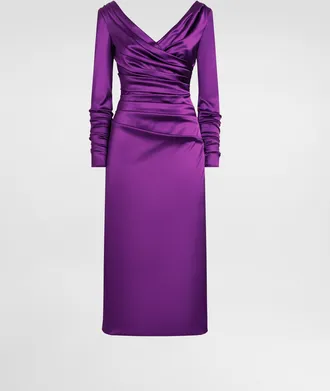 Dolce & Gabbana Stretch Satin Longuette Dress - Woman Dresses Purple Satin 38