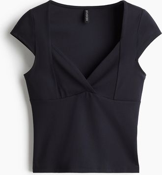 H&M Shirt mit Kappenärmeln - Schwarz